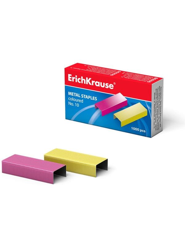 Скобы для степлера ErichKrause № 10, омедненные, цветные, 1000 штук