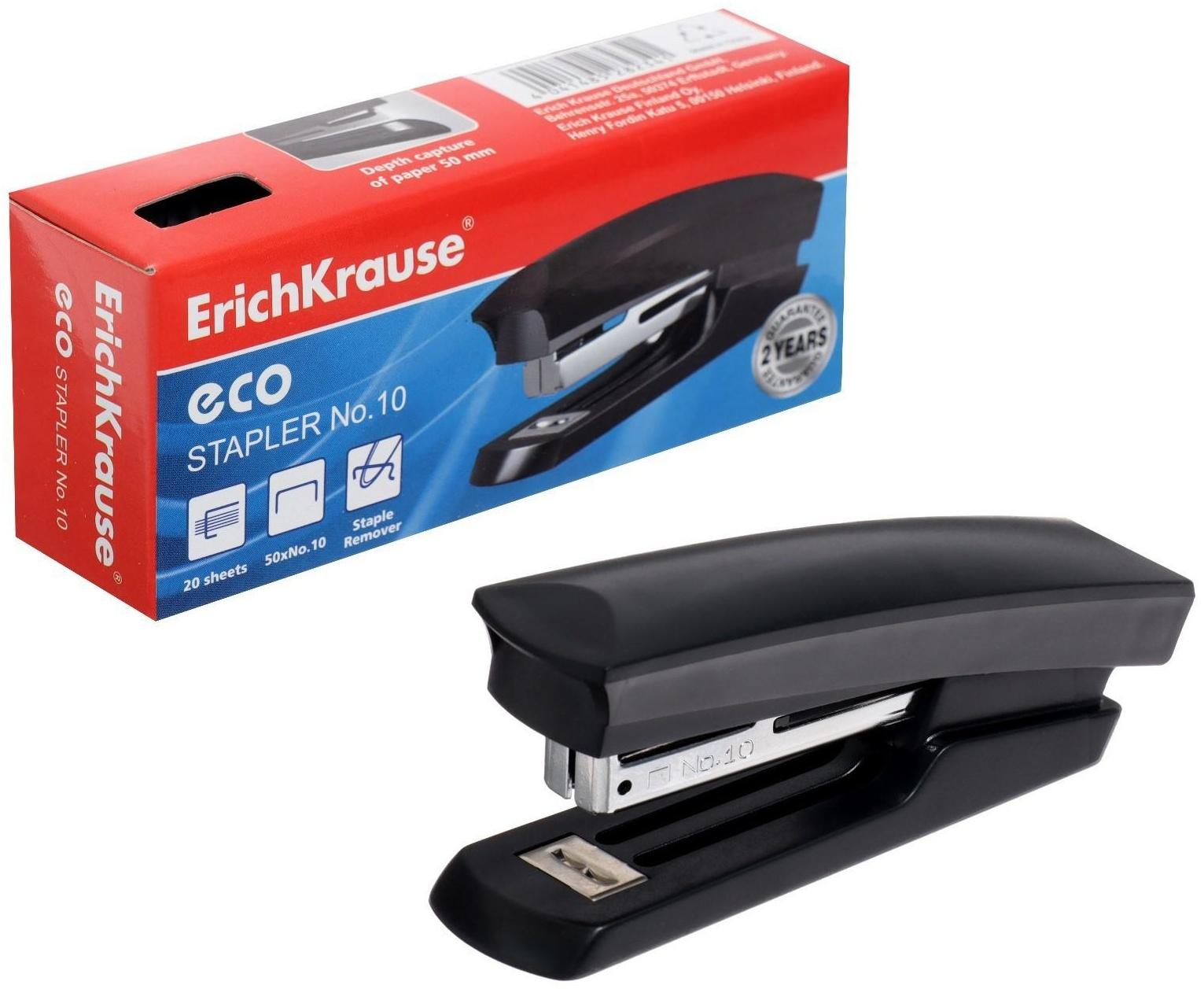 Степлер ErichKrause ECO № 10, до 20 листов, встроенный антистеплер, микс