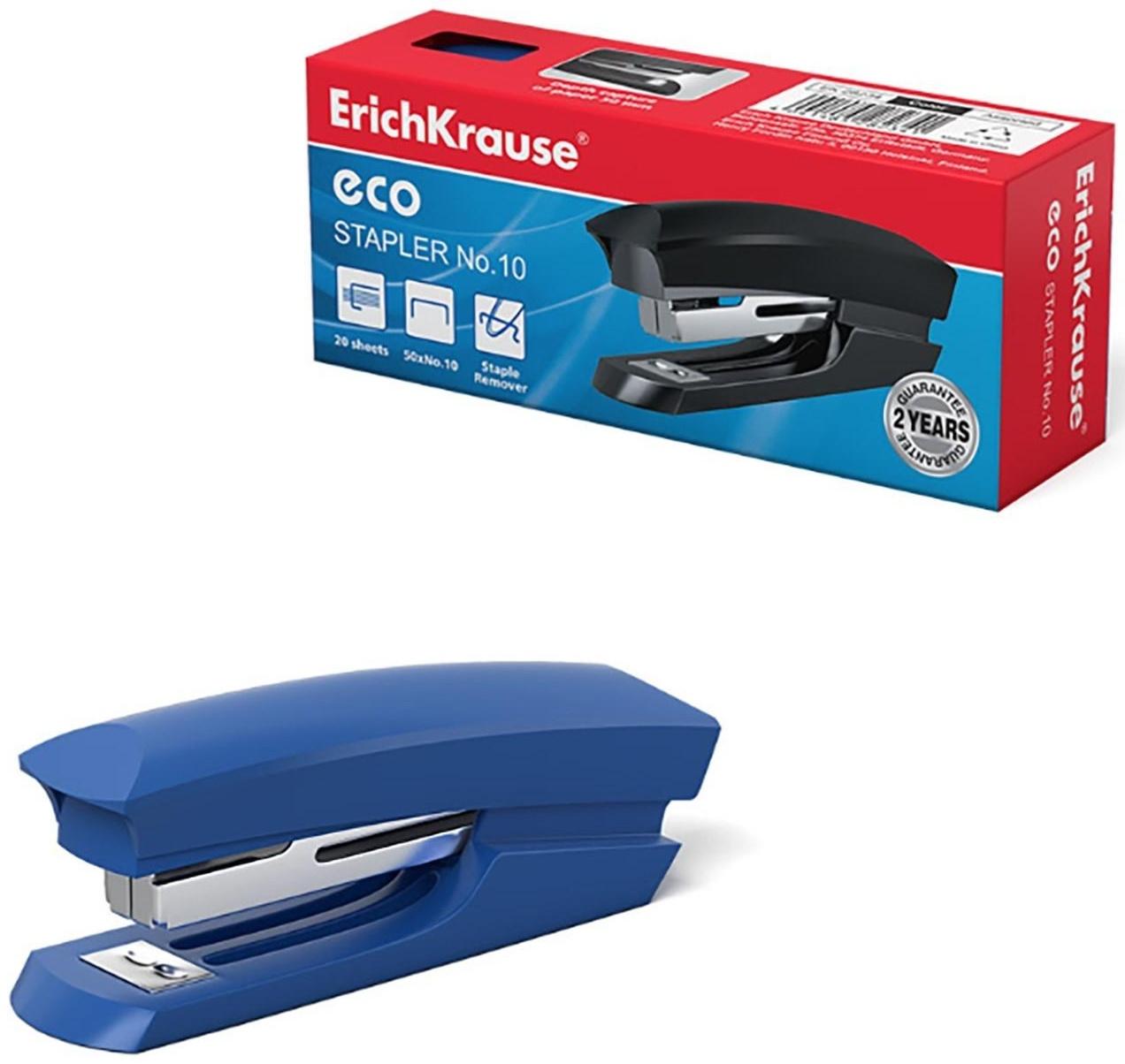 Степлер ErichKrause ECO № 10, до 20 листов, встроенный антистеплер, микс
