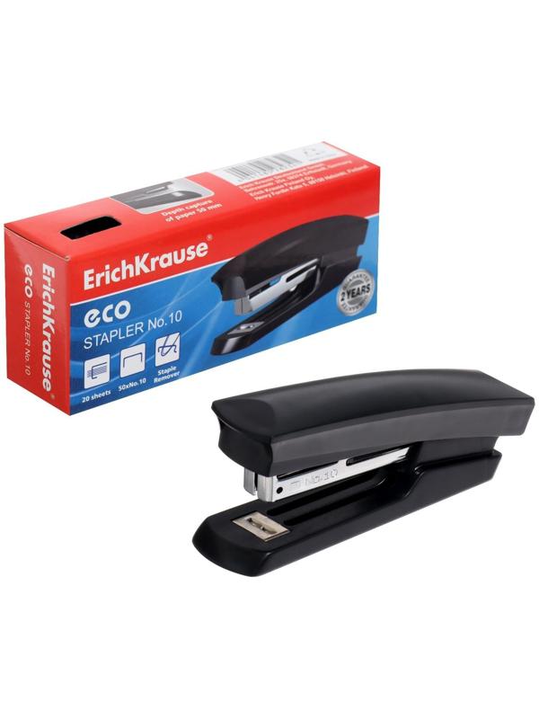 Степлер ErichKrause ECO № 10, до 20 листов, встроенный антистеплер, микс