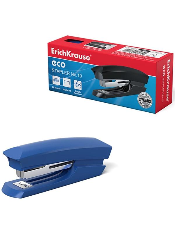 Степлер ErichKrause ECO № 10, до 20 листов, встроенный антистеплер, микс