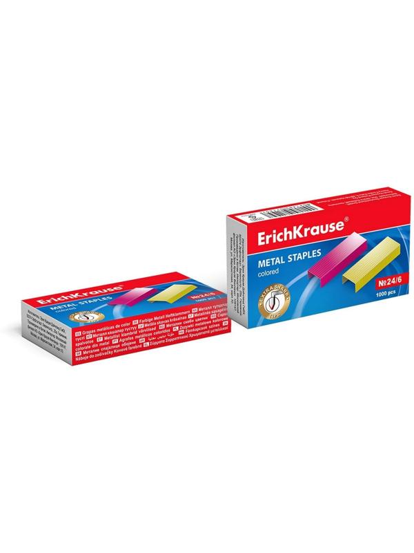 Скобы для степлера ErichKrause №24/6, цветные, 1000 штук