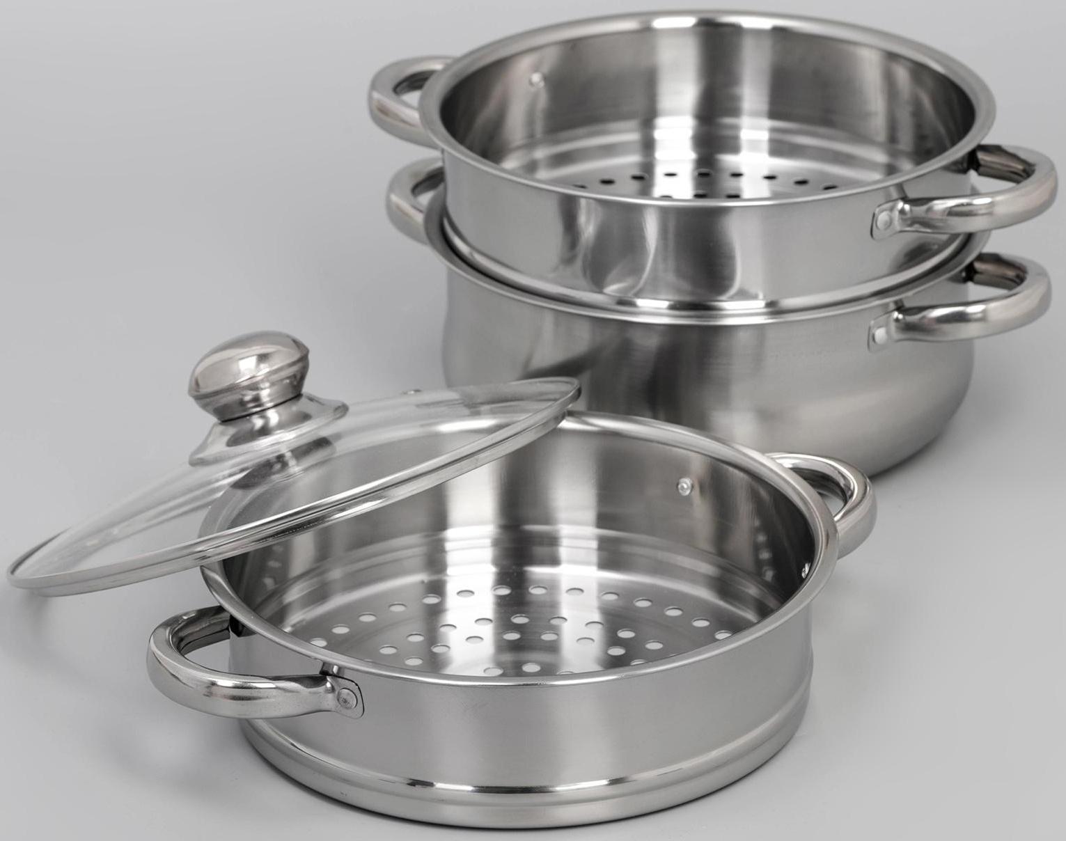 Мантоварка-пароварка из нержавеющей стали Доляна «Классика», d=24 см, 3 уровня, общий объём — 7,9 л