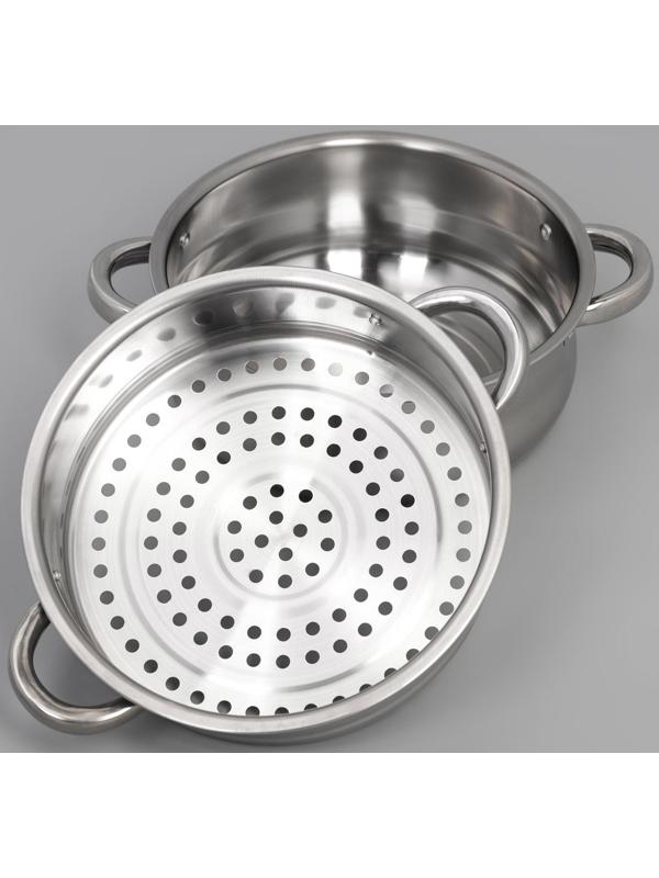 Мантоварка-пароварка из нержавеющей стали Доляна «Классика», d=24 см, 3 уровня, общий объём — 7,9 л