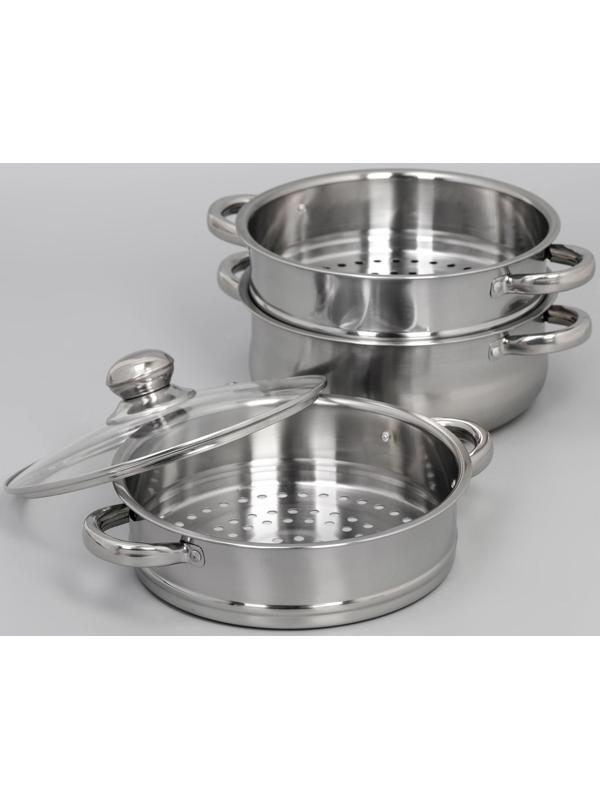 Мантоварка-пароварка из нержавеющей стали Доляна «Классика», d=24 см, 3 уровня, общий объём — 7,9 л