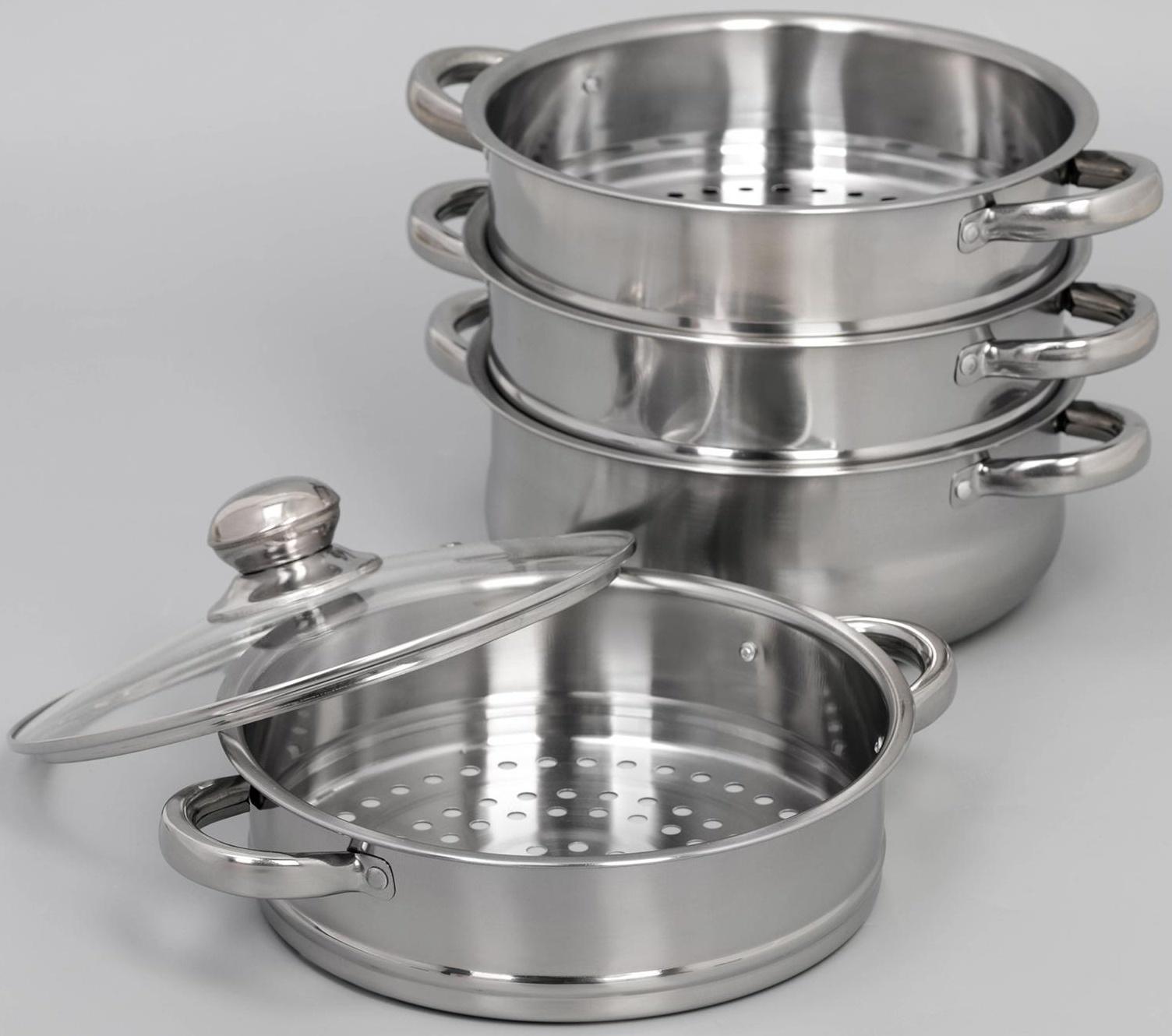 Мантоварка-пароварка из нержавеющей стали Доляна «Классика», d=24 см, 4 уровня (нижний уровень 3,6 л)