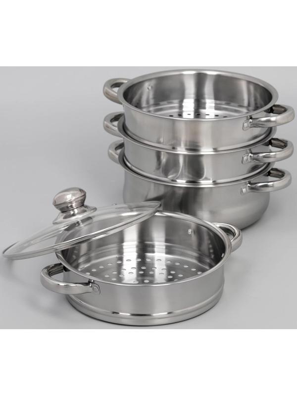 Мантоварка-пароварка из нержавеющей стали Доляна «Классика», d=24 см, 4 уровня (нижний уровень 3,6 л)
