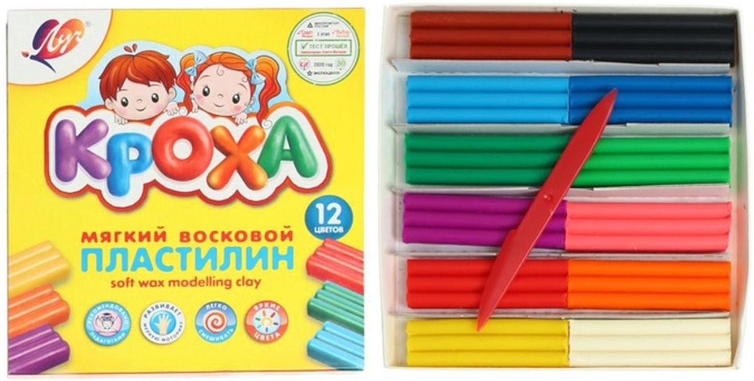 Пластилин мягкий (восковой), 12 цветов, 180 г, 