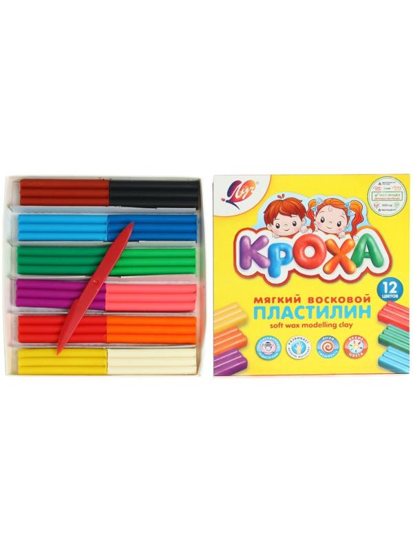 Пластилин мягкий (восковой), 12 цветов, 180 г, 