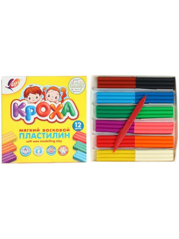 Пластилин мягкий (восковой), 12 цветов, 180 г, 