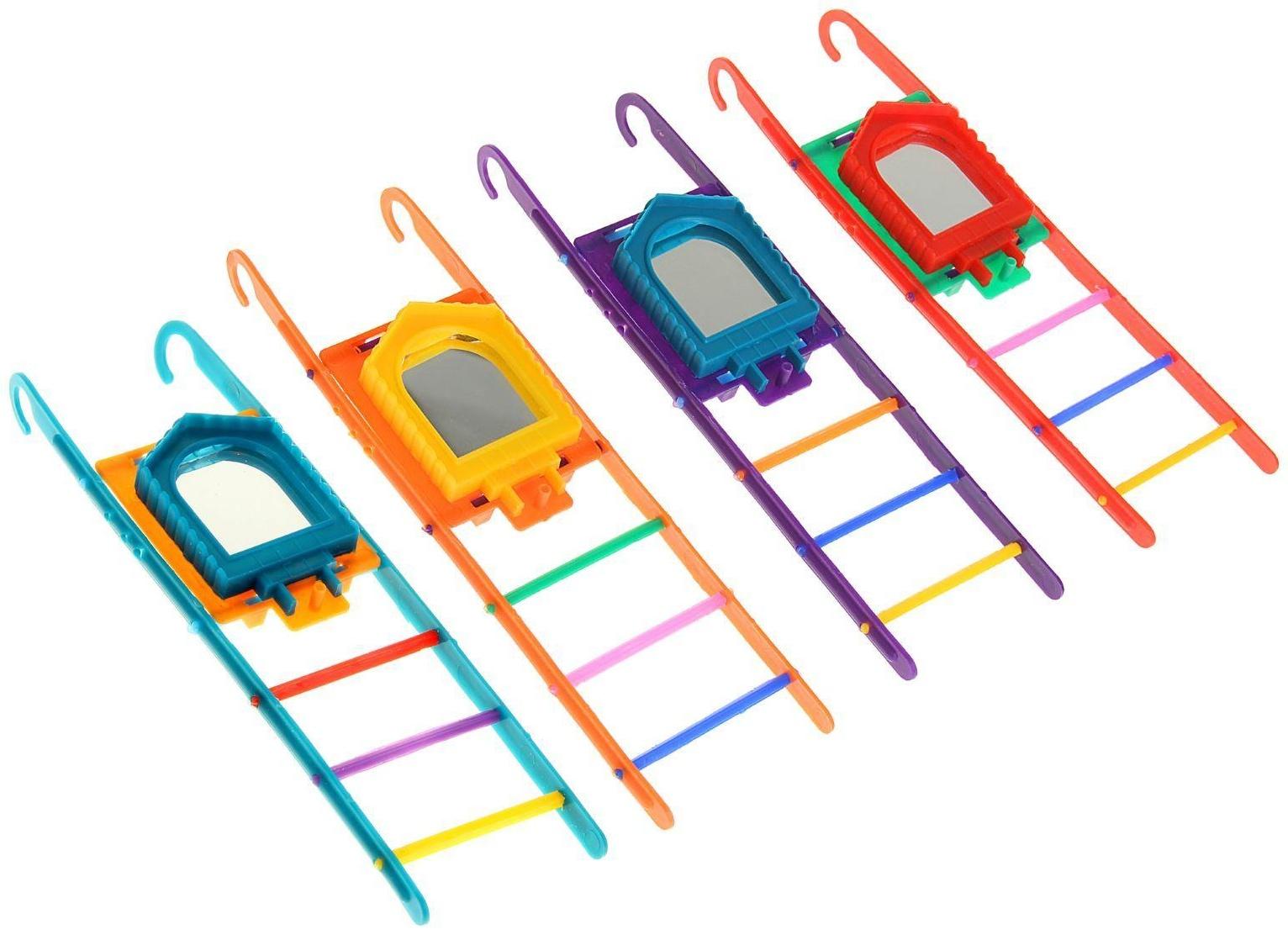 Игрушка для птиц лестница с зеркалом, микс цветов