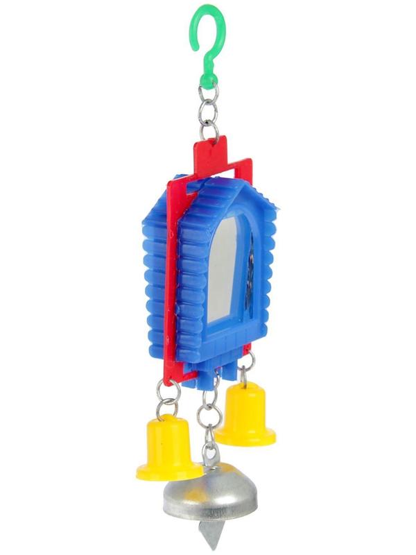 Игрушка для птиц зеркало двойное с металлическим и пластиковыми колокольчиками №2,  микс