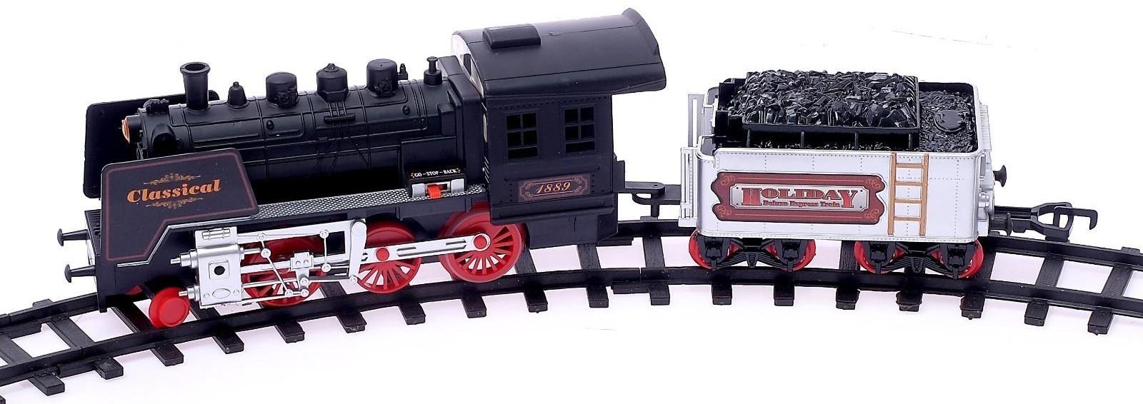 Железная дорога «Классический паровоз», 18 деталей, световые и звуковые эффекты, с дымом, работает от батареек, длина пути 420 см