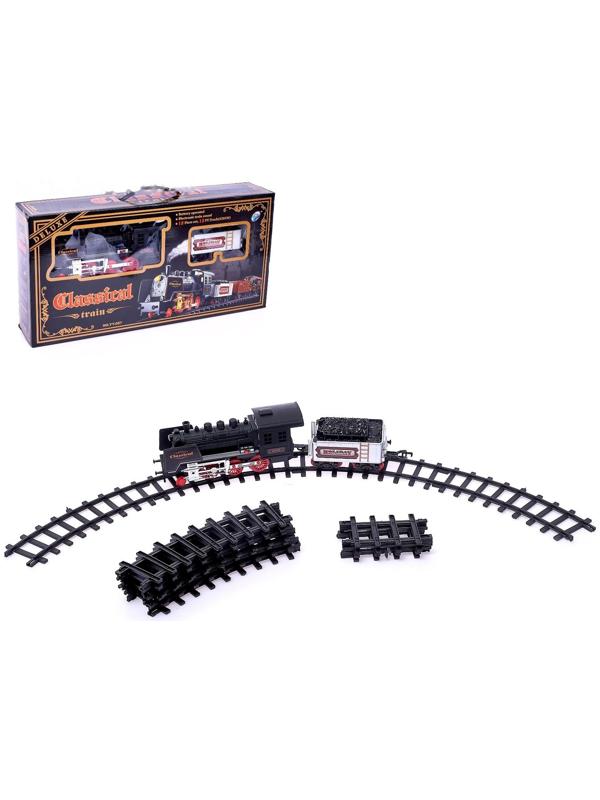 Железная дорога «Классический паровоз», 18 деталей, световые и звуковые эффекты, с дымом, работает от батареек, длина пути 420 см
