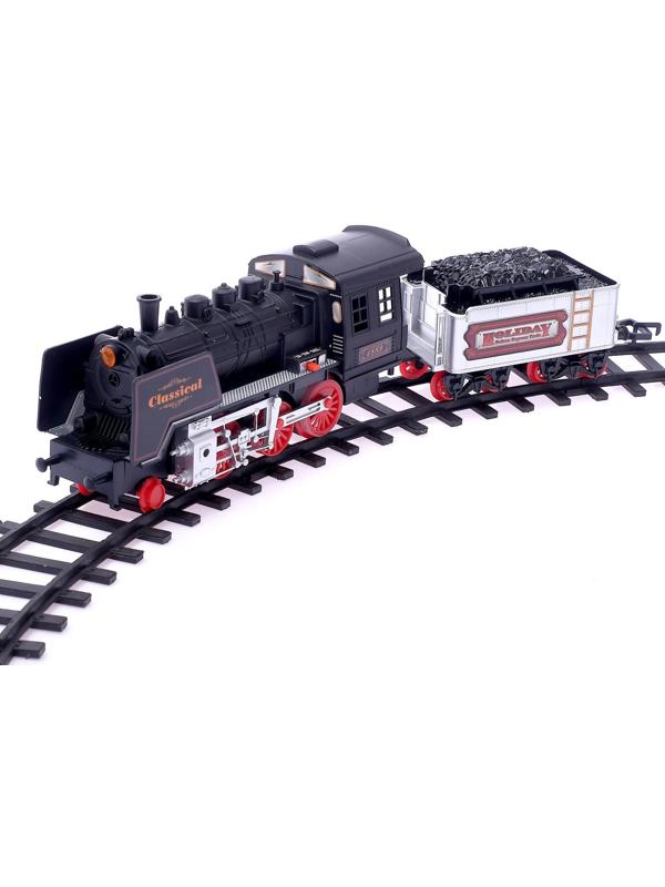 Железная дорога «Классический паровоз», 18 деталей, световые и звуковые эффекты, с дымом, работает от батареек, длина пути 420 см
