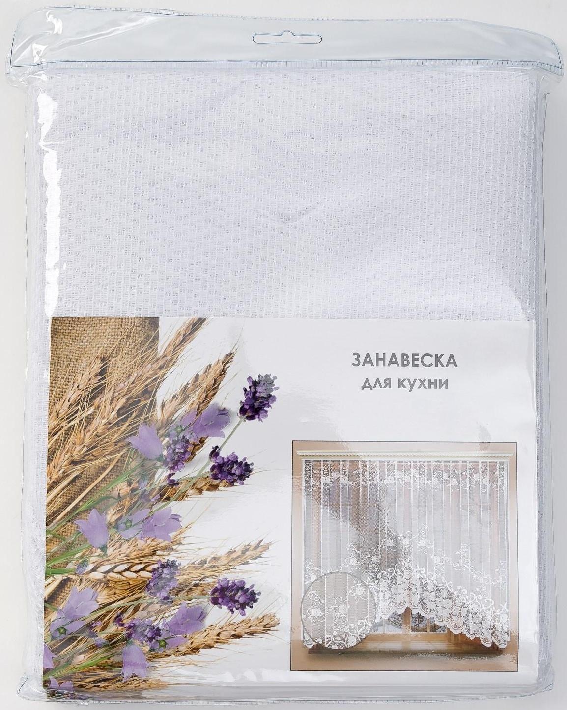 Тюль на кухню со шторной лентой, 305х165 см, цвет белый, 100% полиэстер