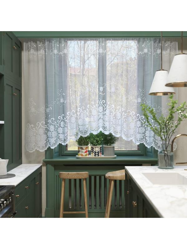 Тюль на кухню со шторной лентой, 305х165 см, цвет белый, 100% полиэстер