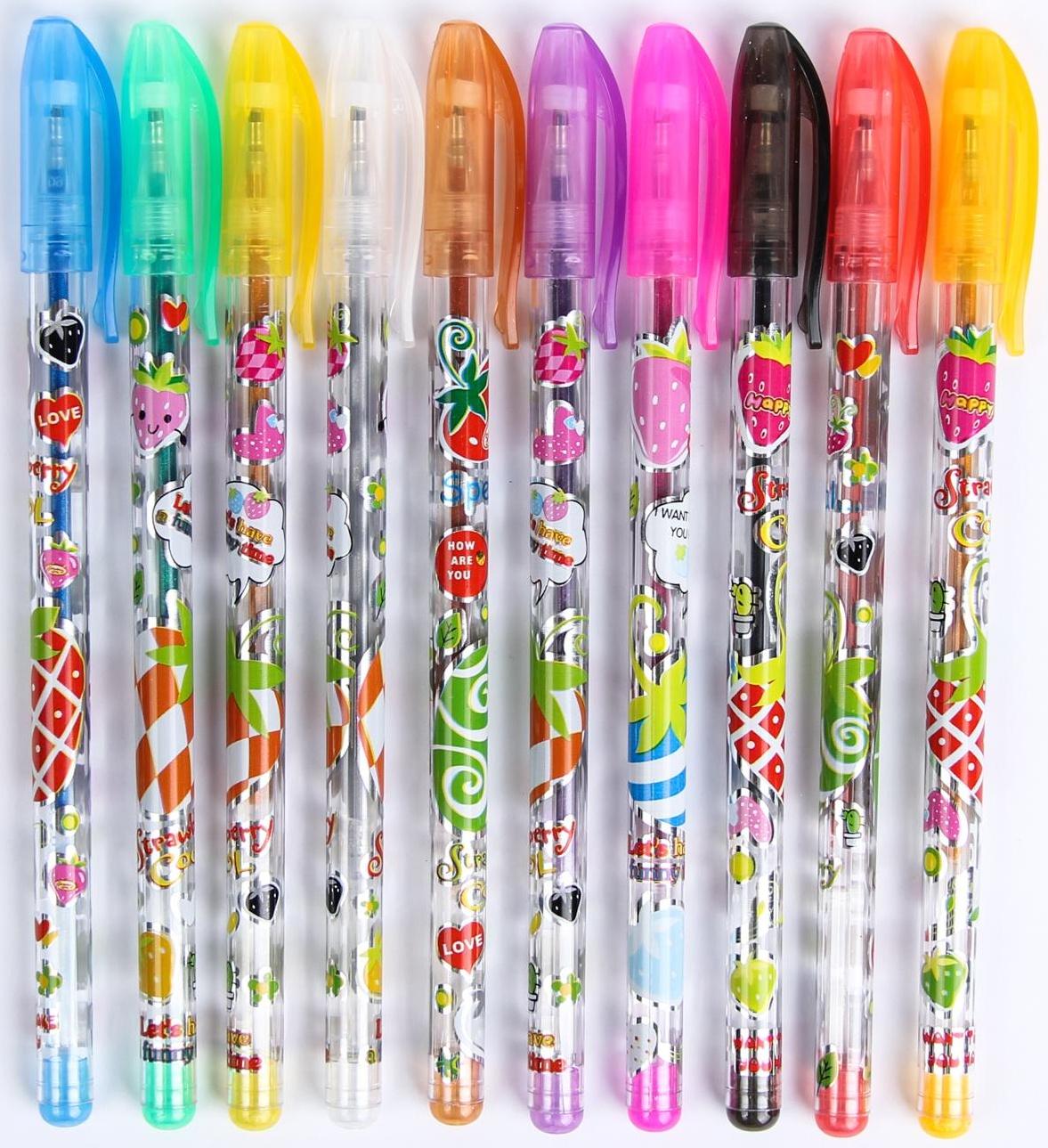 Набор гелевых ручек, 10 цветов, металлик, корпус с рисунком, в блистере на кнопке