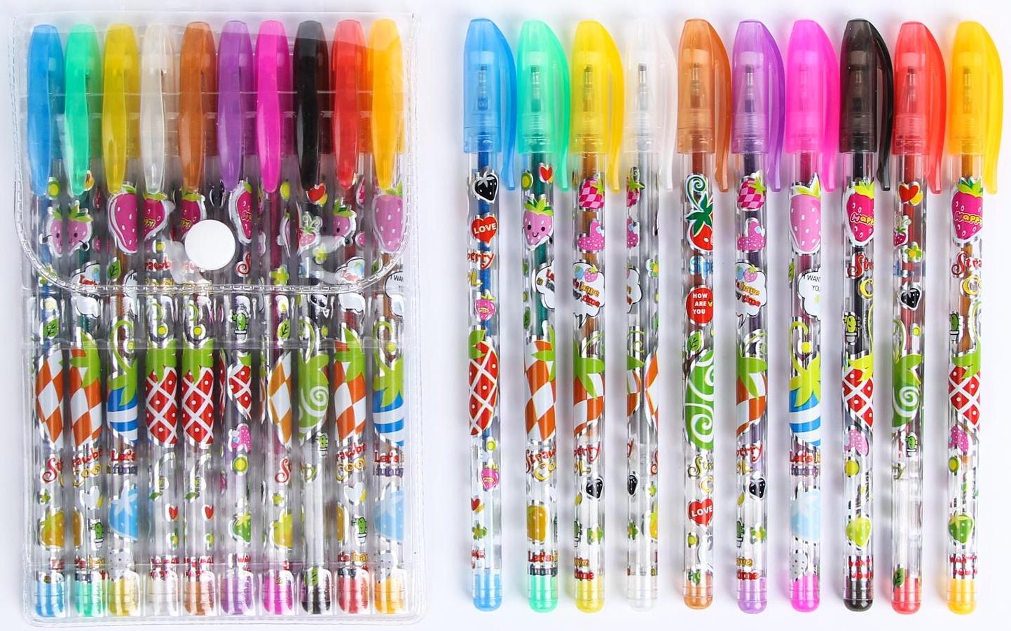 Набор гелевых ручек, 10 цветов, металлик, корпус с рисунком, в блистере на кнопке