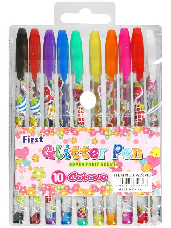 Набор гелевых ручек, 10 цветов, металлик, корпус с рисунком, в блистере на кнопке