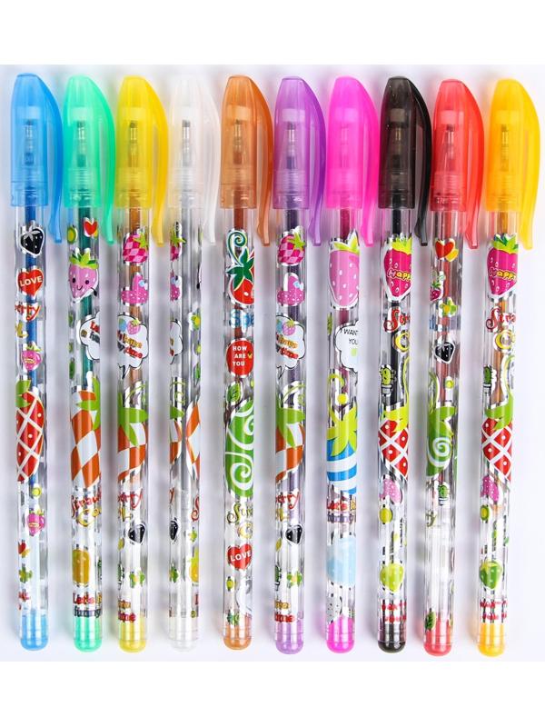 Набор гелевых ручек, 10 цветов, металлик, корпус с рисунком, в блистере на кнопке