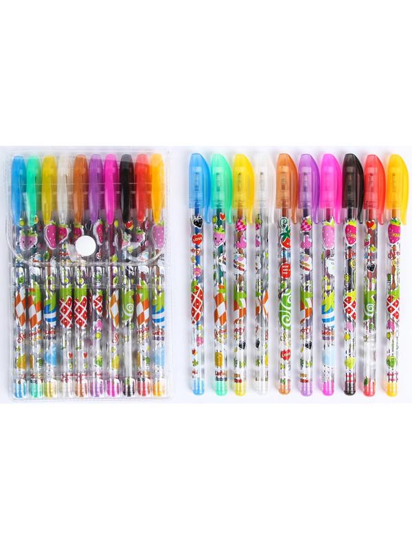 Набор гелевых ручек, 10 цветов, металлик, корпус с рисунком, в блистере на кнопке