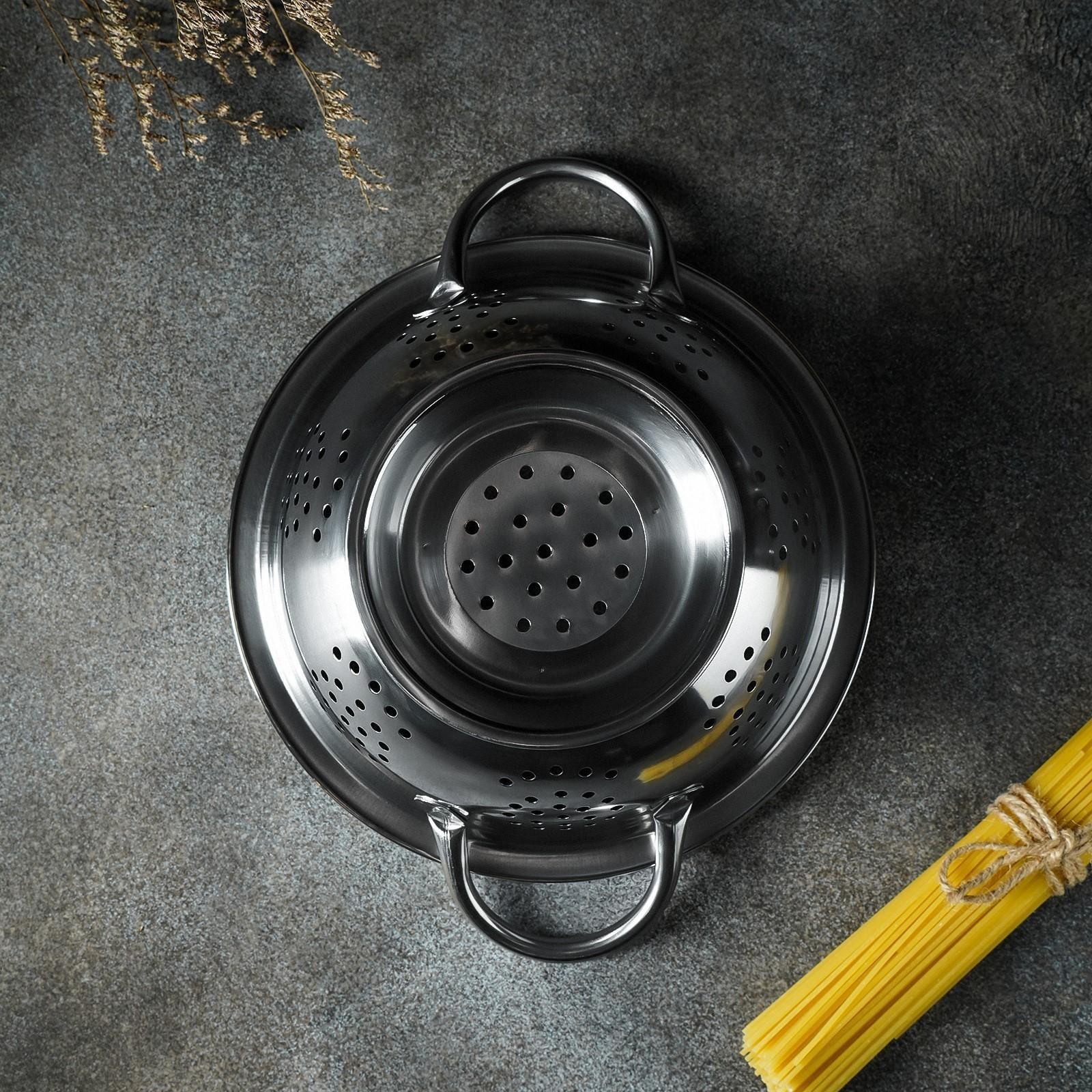 Дуршлаг из нержавеющей стали Доляна, d=22 см, на ножке, две ручки