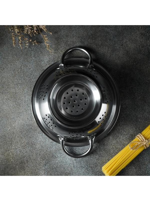 Дуршлаг из нержавеющей стали Доляна, d=22 см, на ножке, две ручки