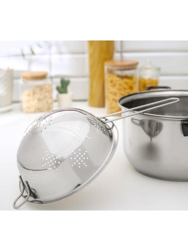 Дуршлаг из нержавеющей стали Доляна, 1,3 л, d=20 см, длинная ручка