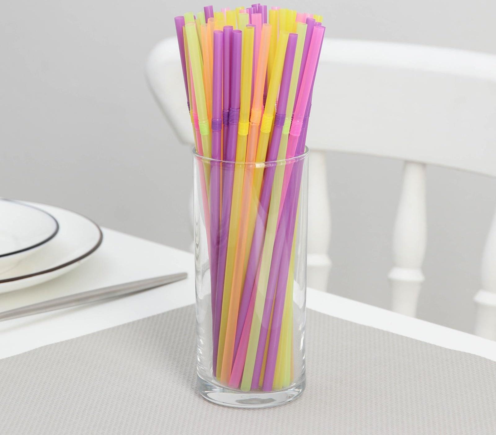 Трубочки одноразовые для коктейля, 0,5×21 см, 50 шт, с гофрой, цвет МИКС