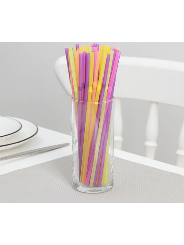 Трубочки одноразовые для коктейля, 0,5×21 см, 50 шт, с гофрой, цвет МИКС
