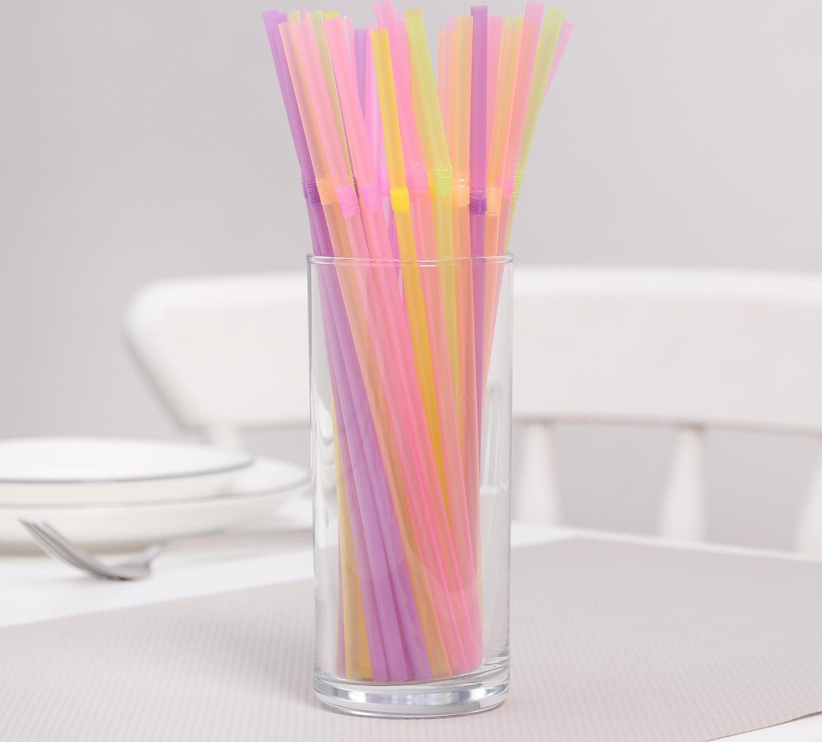 Набор одноразовых трубочек для коктейля, 0,5×21 см, 100 шт, с гофрой, цвет МИКС