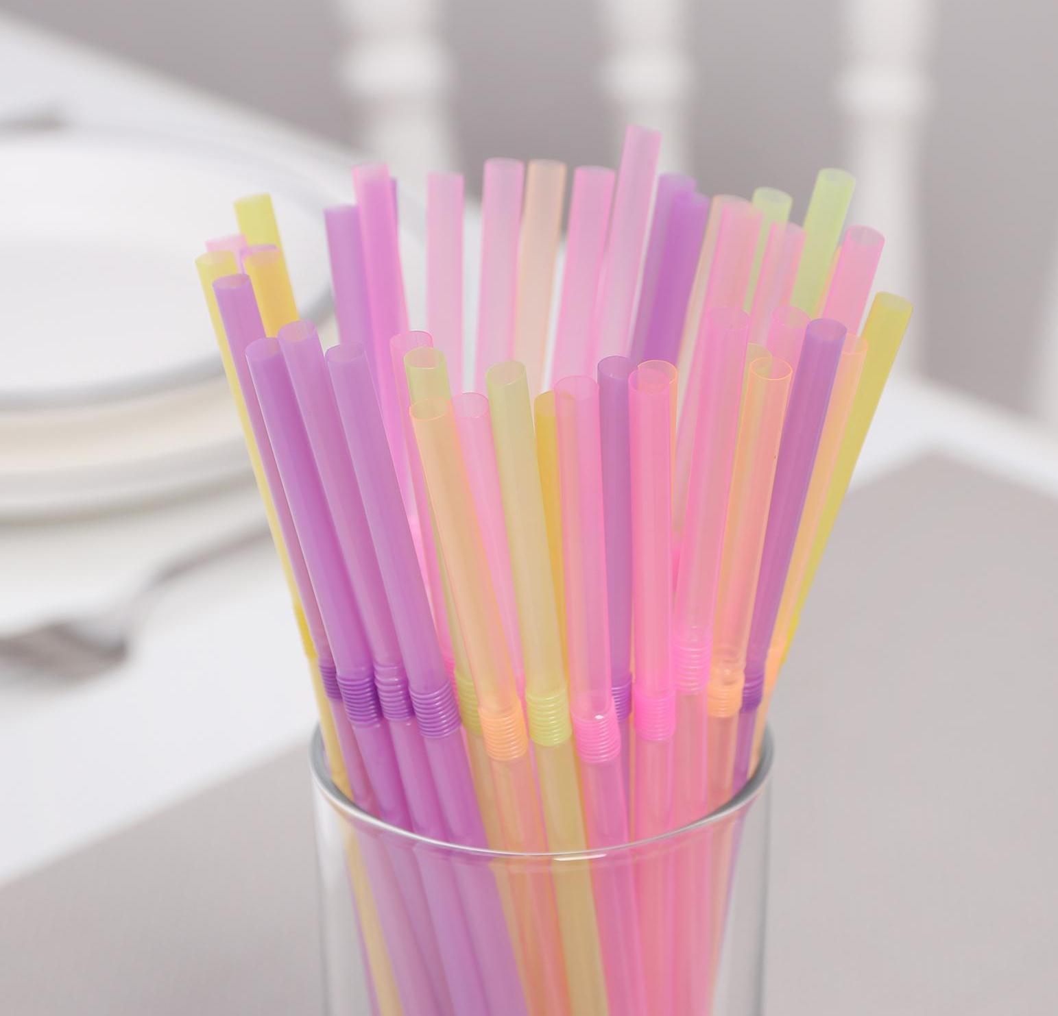 Набор одноразовых трубочек для коктейля, 0,5×21 см, 100 шт, с гофрой, цвет МИКС