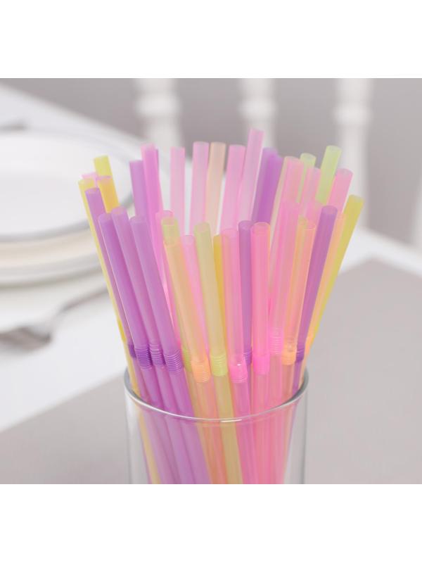 Набор одноразовых трубочек для коктейля, 0,5×21 см, 100 шт, с гофрой, цвет МИКС
