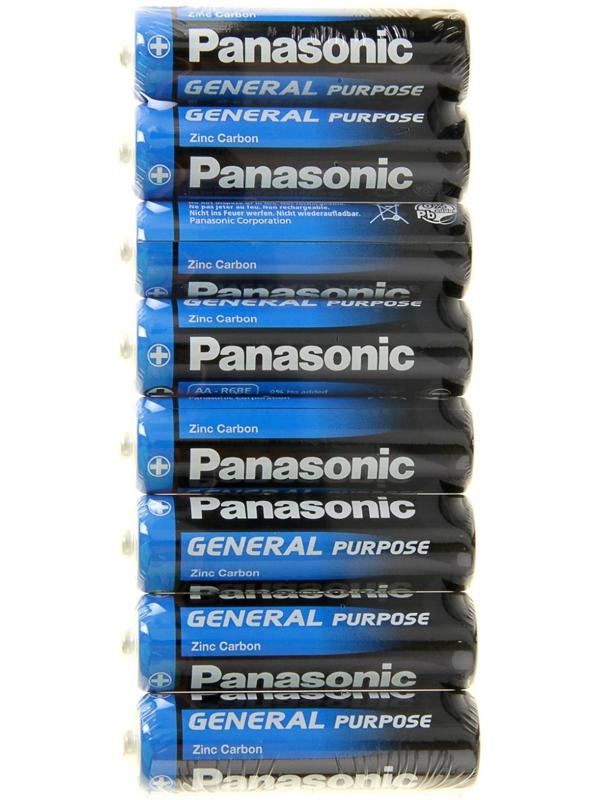 Батарейка солевая Panasonic General Purpose, AA, R6-8S, 1.5В, спайка, 8 шт.