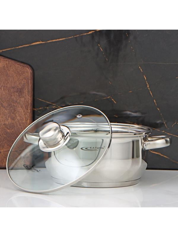 Кастрюля «Гретта», 3,2 л, d=20 см, капсульное дно, стеклянная крышка, индукция