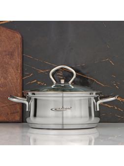 Кастрюля «Лира», 1,5 л, d=16 см, стеклянная крышка, капсульное дно, цвет хромированный