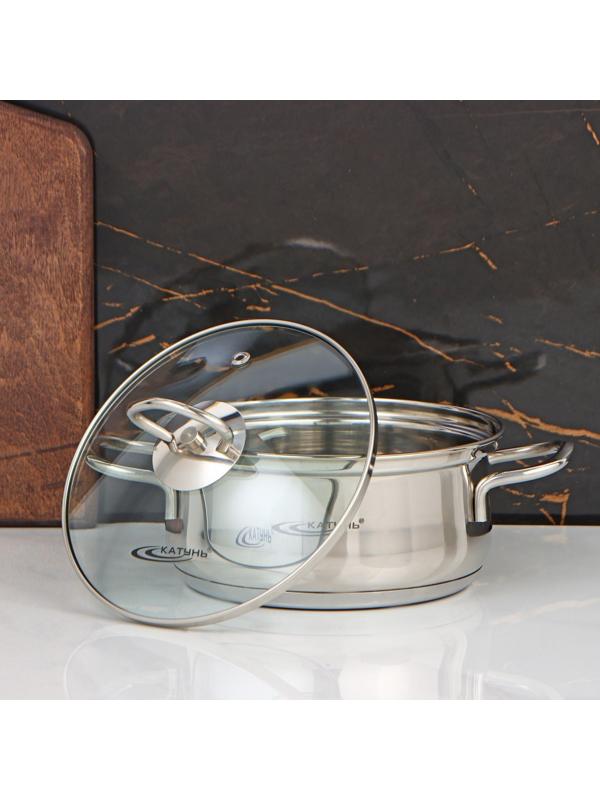 Кастрюля «Лира», 1,5 л, d=16 см, стеклянная крышка, капсульное дно, цвет хромированный