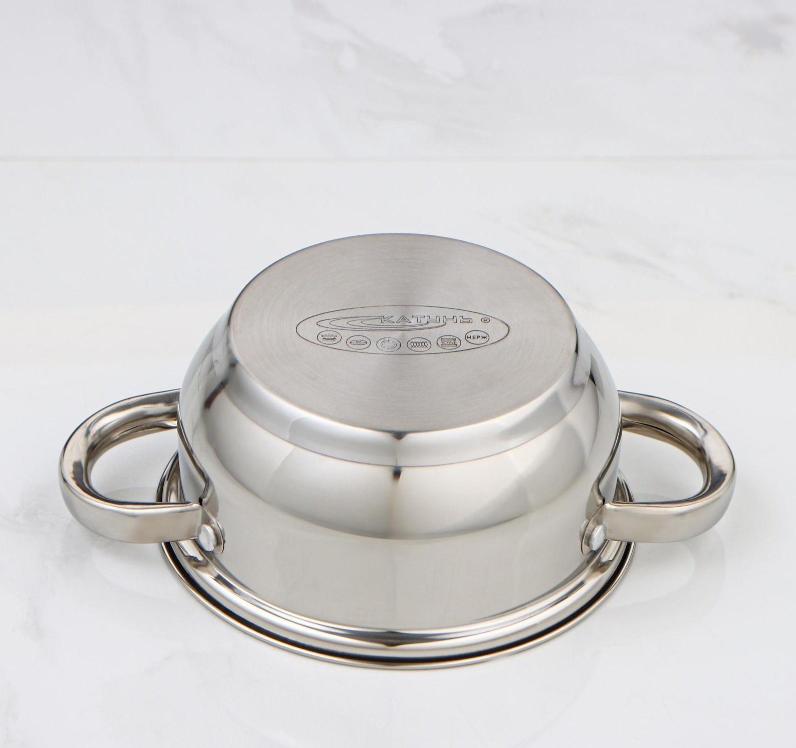 Кастрюля «Гретта», 1,6 л, d=16 см, стеклянная крышка, капсульное дно, индукция, цвет хромированный