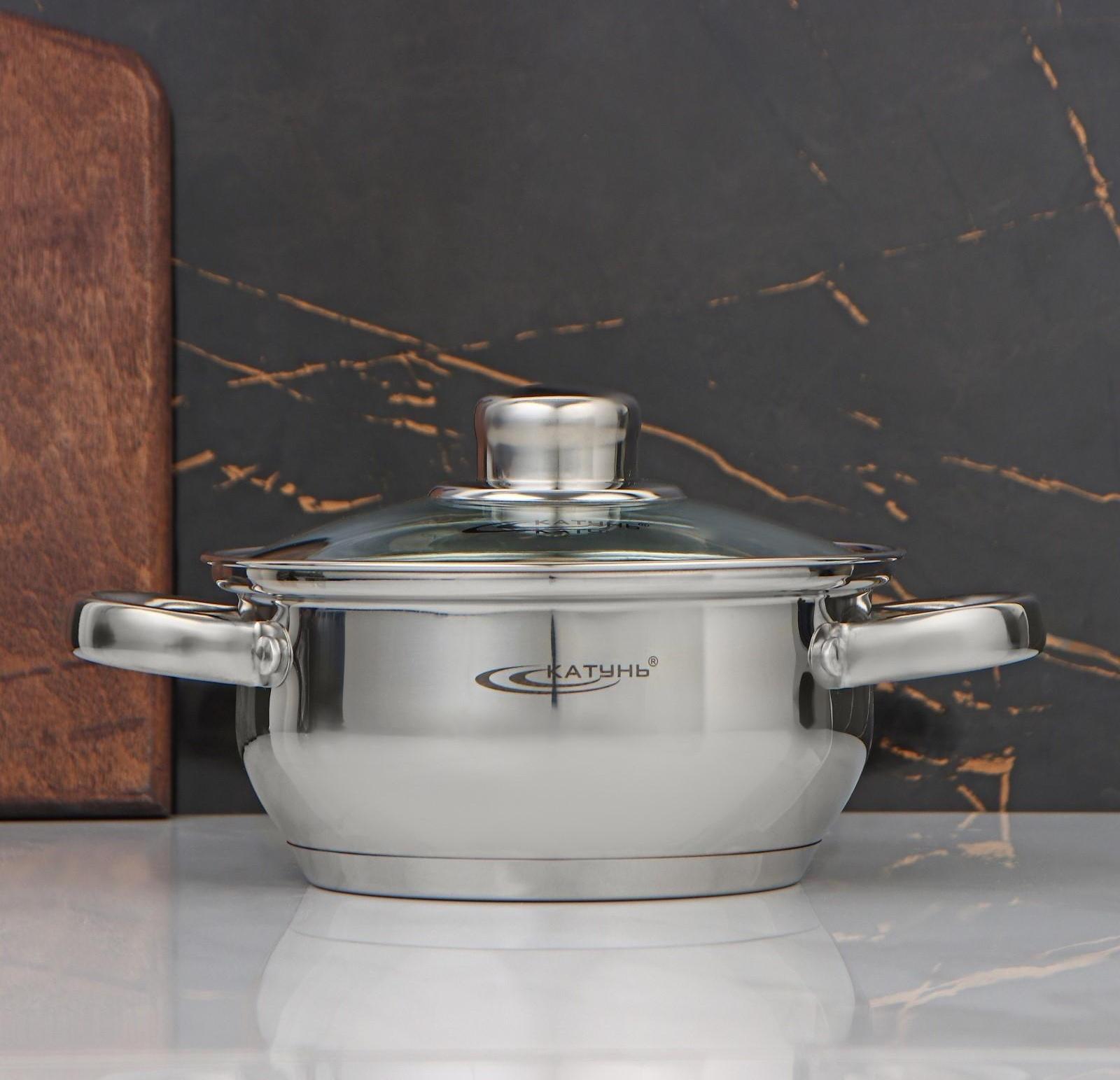 Кастрюля «Гретта», 1,6 л, d=16 см, стеклянная крышка, капсульное дно, индукция, цвет хромированный