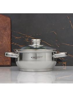 Кастрюля «Гретта», 1,6 л, d=16 см, стеклянная крышка, капсульное дно, индукция, цвет хромированный