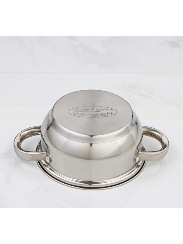 Кастрюля «Гретта», 1,6 л, d=16 см, стеклянная крышка, капсульное дно, индукция, цвет хромированный