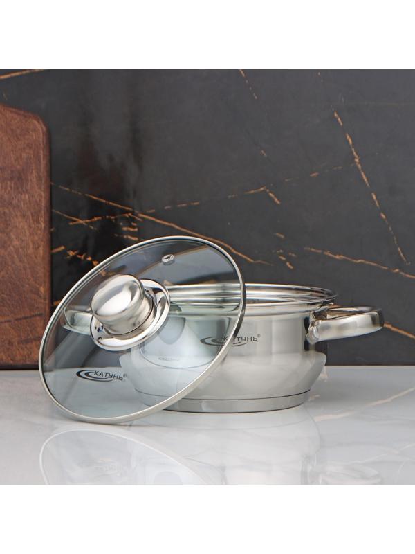 Кастрюля «Гретта», 1,6 л, d=16 см, стеклянная крышка, капсульное дно, индукция, цвет хромированный