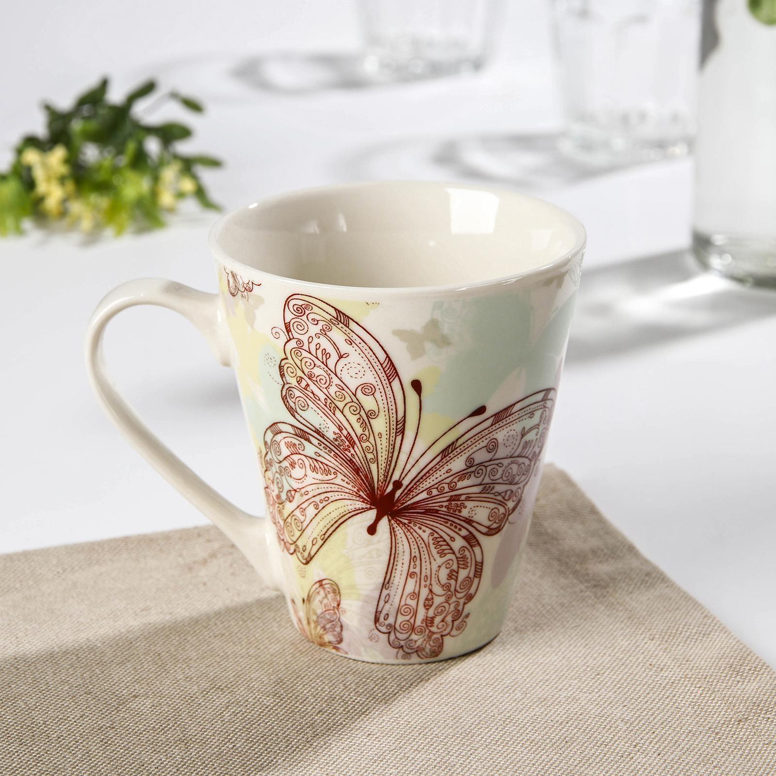 Кружка фарфоровая Доляна «Бабочка», 280 мл, цвет МИКС