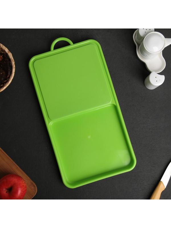 Доска разделочная пластиковая с лотком Доляна, 43×22×2 см, цвет МИКС