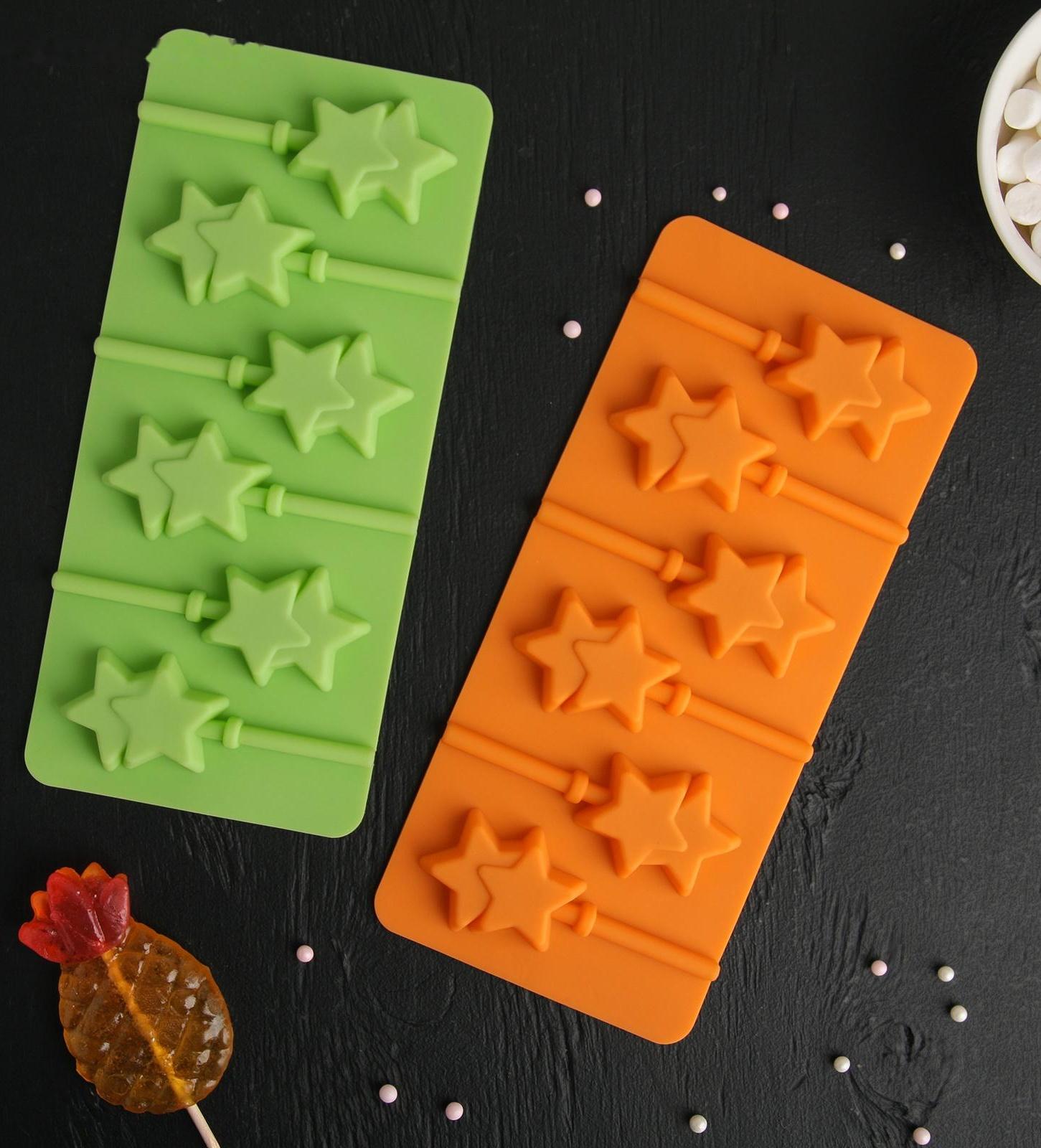 Форма для леденцов Доляна «Звёзды», 9,5×24 см, 6 ячеек, палочки в комплекте, цвет МИКС