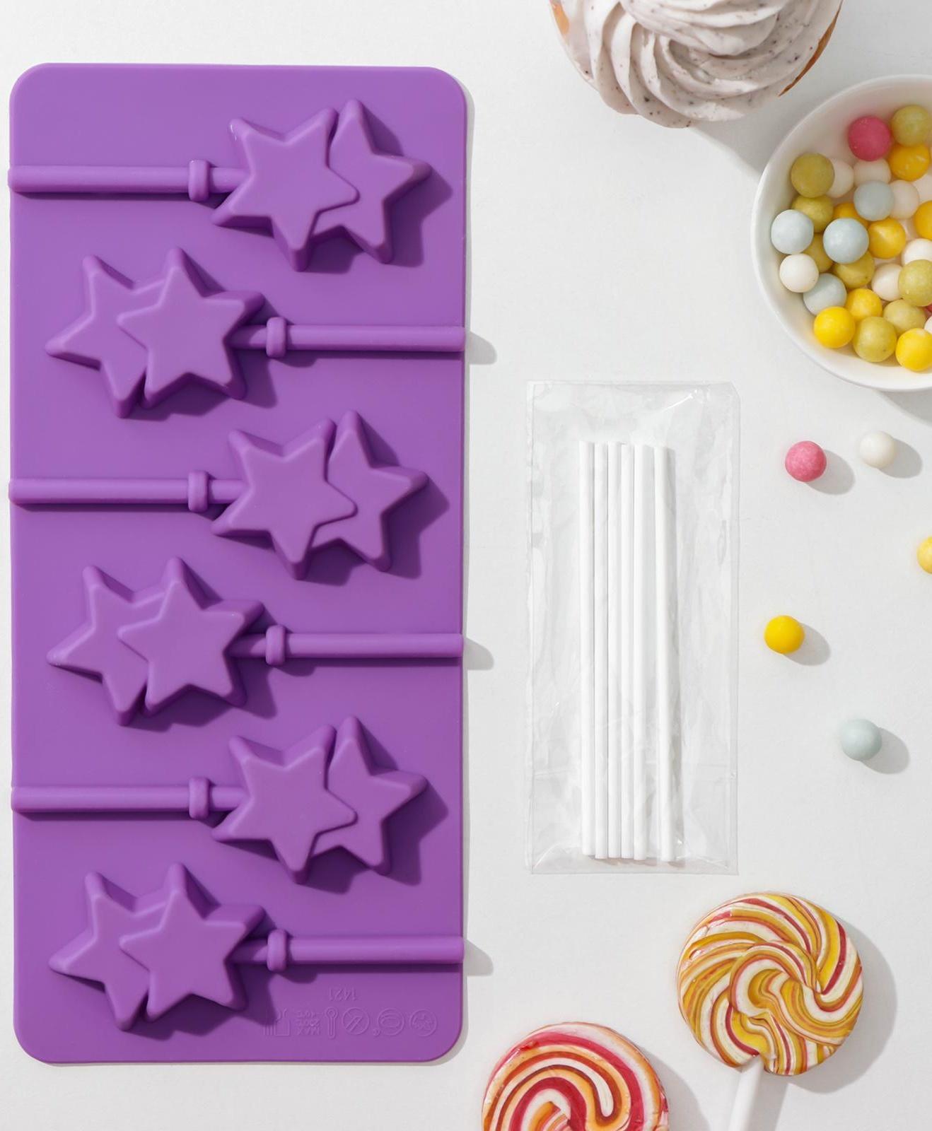 Форма для леденцов Доляна «Звёзды», 9,5×24 см, 6 ячеек, палочки в комплекте, цвет МИКС