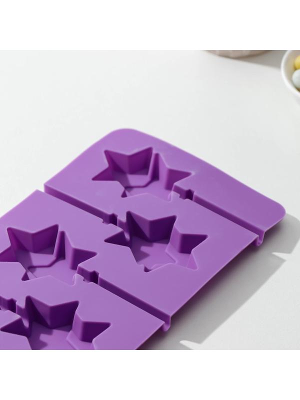 Форма для леденцов Доляна «Звёзды», 9,5×24 см, 6 ячеек, палочки в комплекте, цвет МИКС