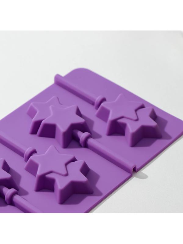 Форма для леденцов Доляна «Звёзды», 9,5×24 см, 6 ячеек, палочки в комплекте, цвет МИКС