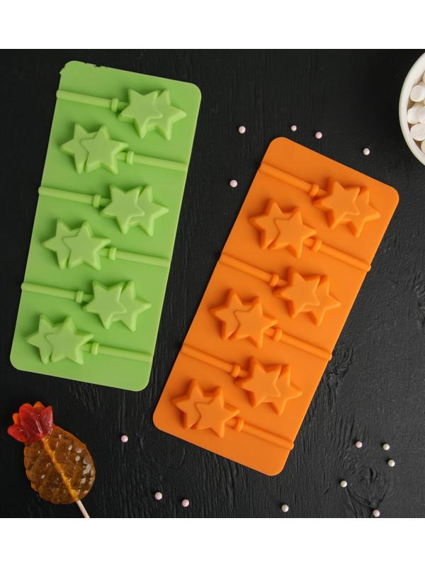 Форма для леденцов Доляна «Звёзды», 9,5×24 см, 6 ячеек, палочки в комплекте, цвет МИКС